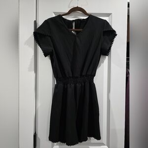 Cute Sassy Black Romper With Sweet Detail On The Arm And Bottom Tie Back WszS